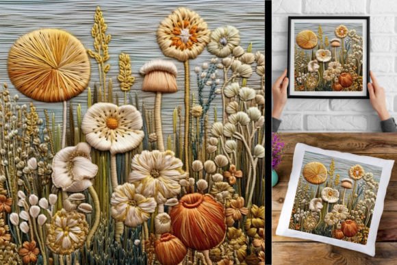 3D Wildflowers Wool Embroidery Graphic