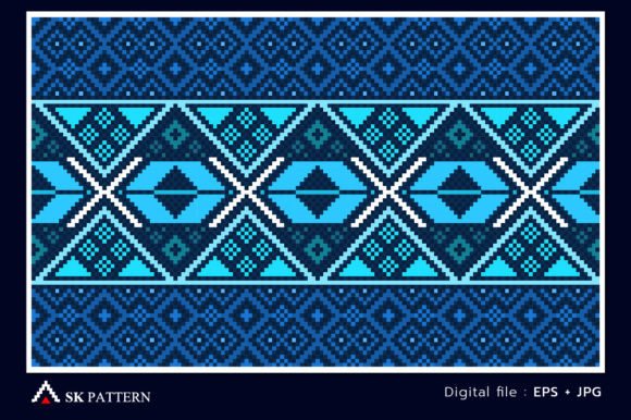 Blue Embroidery Ethnic Pattern Geometric