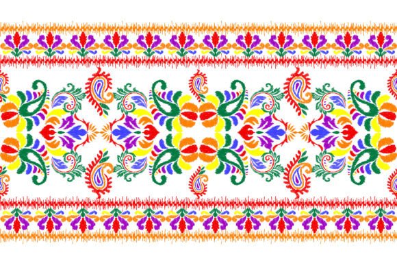 Colorful Ikat Floral Embroidery