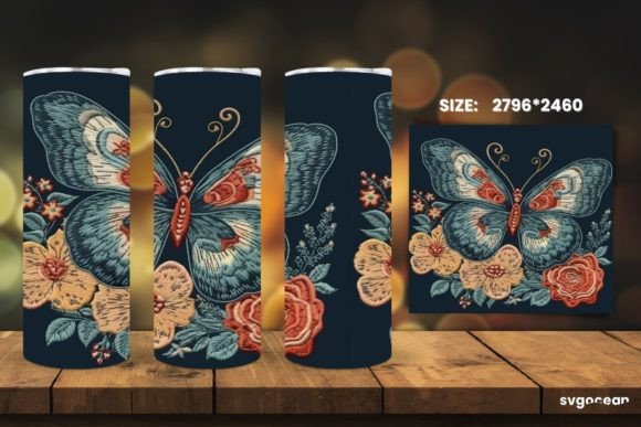 Embroidery Butterfly Tumbler Sublimation