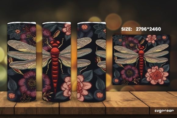 Embroidery Dragonfly Tumbler Sublimation