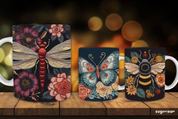Embroidery Insects Mug Sublimation