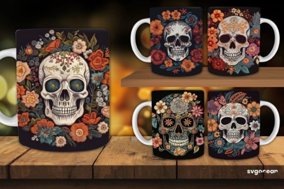 Embroidery Skull Mug Wrap Sublimation