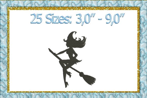 Flying Witch Silhouette Embroidery Design