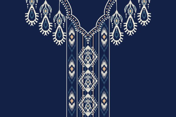 Ikat Floral Neckline Embroidery
