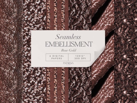 Rose Gold Embroidery Sequin Fabric Paper